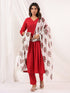 Janasya Women's Maroon Rayon Embellished Mirror Work A-line Kurta Set